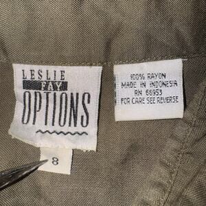 LESLIE FAY OPTIONS BUTTON UP SHIRT WOMENS SIZE 8 GREEN SHORT SLEEVE RAYON TOP